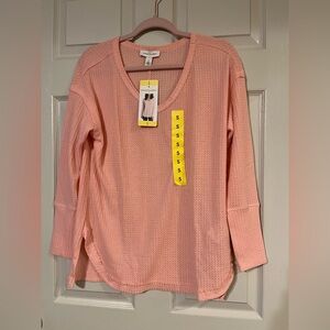 Vintage America Peachy Pink Waffle Knit Long Sleeve Oversized Top Small